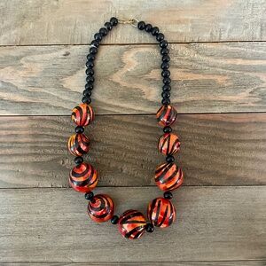 Red Black Stripe Beaded Necklace